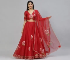 Red Hand Painted Organza Lehenga Set complete your traditional indian wedding clothes collection